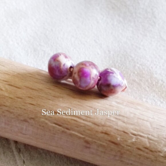 Pink + Mauve Sea Sediment Jasper! Feminine Beaded Ring - Sturdy Everyday Wear! - Picture 2 of 6